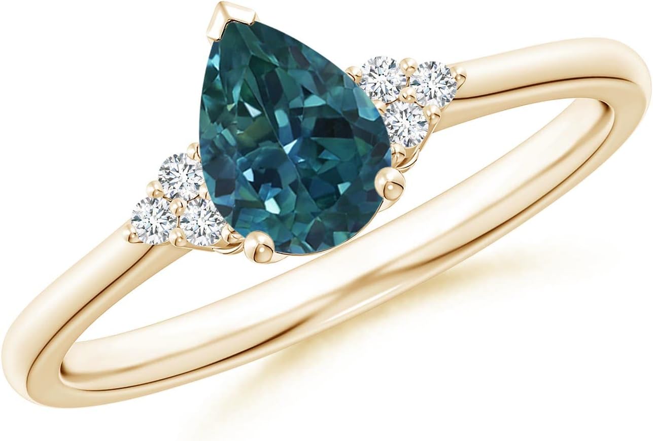 Angara Natural Teal Montana Sapphire Ring for Women | Pear Teal Montana Sapphire Solitaire Ring in 14K Solid Gold/Platinum | April Birthday, Gemstone Jewellery Gift