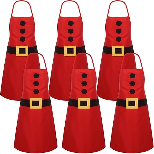 Miniatura 2 de Delantal de tela de Papá Noel para adultos, 6 piezas, delantales de cocina de Navidad, delantales de cocina ajustables para Navidad, fiesta de