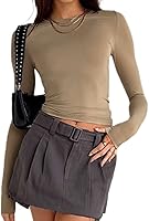 Vista 100 de Blusa corta básica casual para mujer, ajustada, manga larga, cuello redondo, color sólido, para otoño, camiseta ajustada Gris claro