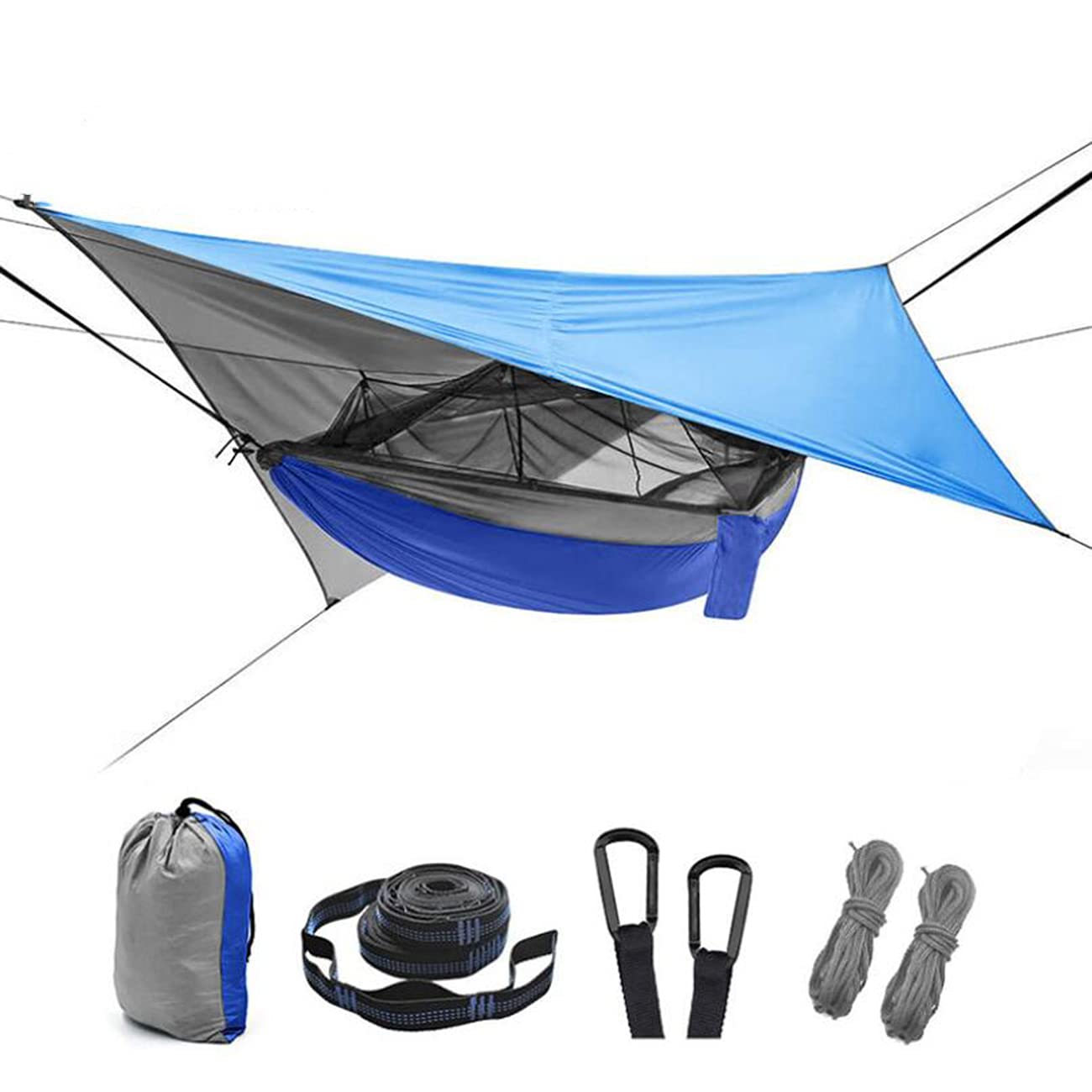 Hamac en Nylon léger de 260 x 140 cm, hamac de Camping avec moustiquaire et bâche Anti-Pluie, capacité de Charge de 200 kg, hamac d'extérieur pour randonnée, Jardin, Voyage,A