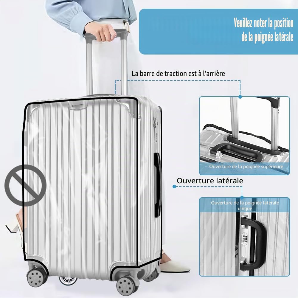 Yotako Housse de Protection en PVC Transparent pour Valise de 50,8 cm, 61 cm, 71,1 cm, 76,2 cm, Transparent, 71 cm, Housse de Bagage de Voyage Portable