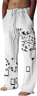 Mens Walking Trousers Cropped Casual Pants Drawstring Waist Lightweight Lounge Pants Workout Yoga Pants