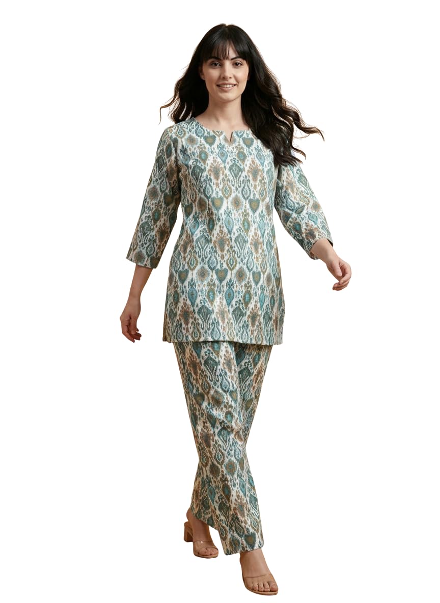 bee m pee designer Women's Cotton Floral Printed Kurta Cord Set | Daily Cord Sets for Women| V-Neck Straight Casual Kurta with Pant Set for Office/Party/Vacation |Plus Size Coord Sets (S to 6XL)-picture-37