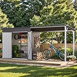 AECOJOY 14x4FT Metal Lean to Shed with Open-Sided Pergola, 4'x8' Outdoor Storage Shed & 6'x4' Attached Hardtop Gazebo Combo, 56 Sq.Ft Covered, 2-in-1 Small Sheds & Outdoor Storage for Patio, Backyard