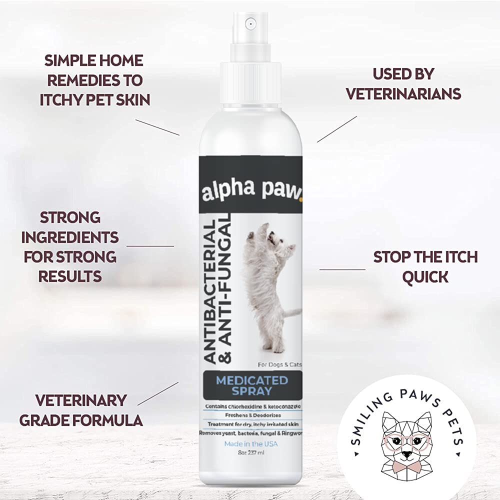 Smiling Paws Pets Advanced Chlorhexidine & Ketoconazole Spray for Cats & Dogs Skin Allergy