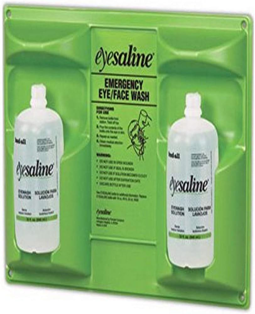 Honeywell Home-32-000462 32 oz. (946 ml) Double Bottle Sterile Saline Eye Wash Wall Station (Trilingual, Includes 2 Full Bottles) - Green/Clear