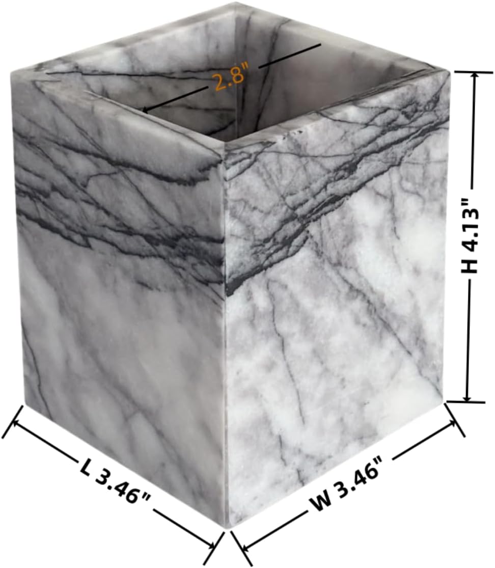 Natural Marble Stone Square Storage Container Empty Vessel Holder Cup for Candle/Pens/Sundries items (Lilac Marble)