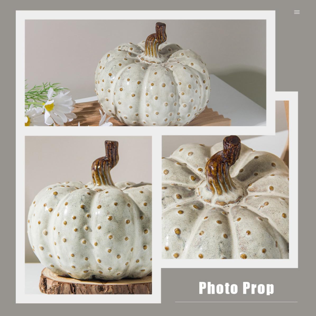 Pumpkin Model White Pottery Beige Decorative Ornament for Garden Display | Lifelike Photo Props, Classic Simple Design, Flower Pot Landscape Accent