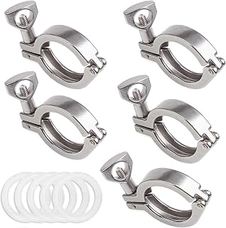 CBTONE 5 Pack 1.5'' Tri-Clamp Stainless Steel 304 Single Pin Heavy Duty Tri Clamp with Wing Nut and Silicone Gasket for Ferrule TC 1.5''