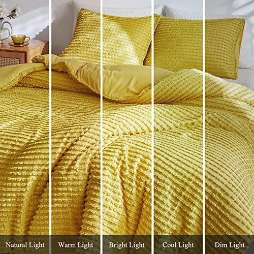 Warmdern King Comforter Set Yellow Boho Stripe Comforter Lightweight Microfiber Down Alternative Comforter Tufted Bedding Set 3 Pcs For All Season - 1 Comforter & 2 Pillowcases (Yellow, King) #TOP7