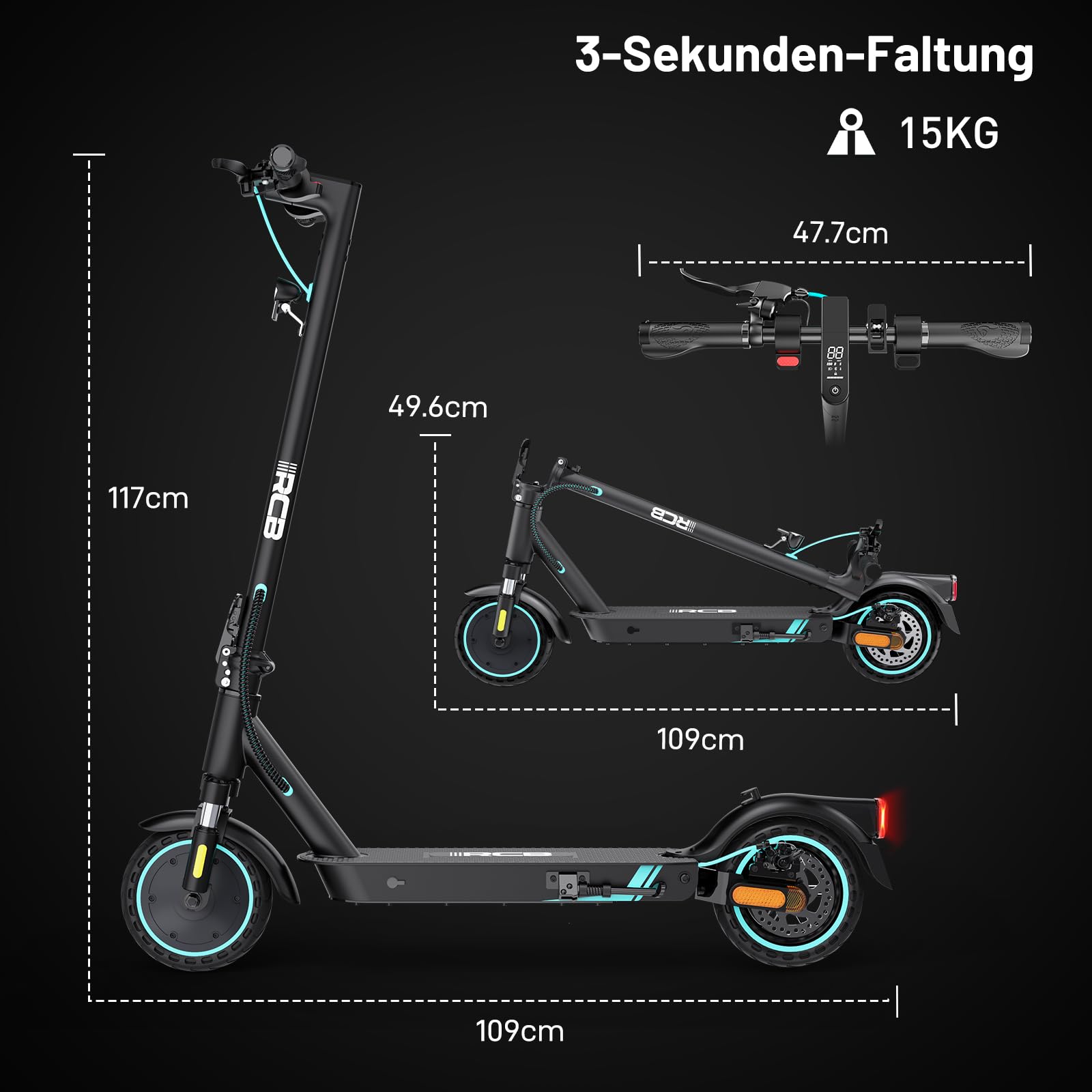 RCB E-Scooter mit Straßenzulassung (ABE), Elektroroller, 8,5-10 Zoll, 7,8Ah-11.4Ah Akku, 400W Motor, 23-40 km Reichweite, Faltbarer e Roller, APP-Steuerung, Doppelbremse, Doppelstoßdämpfer