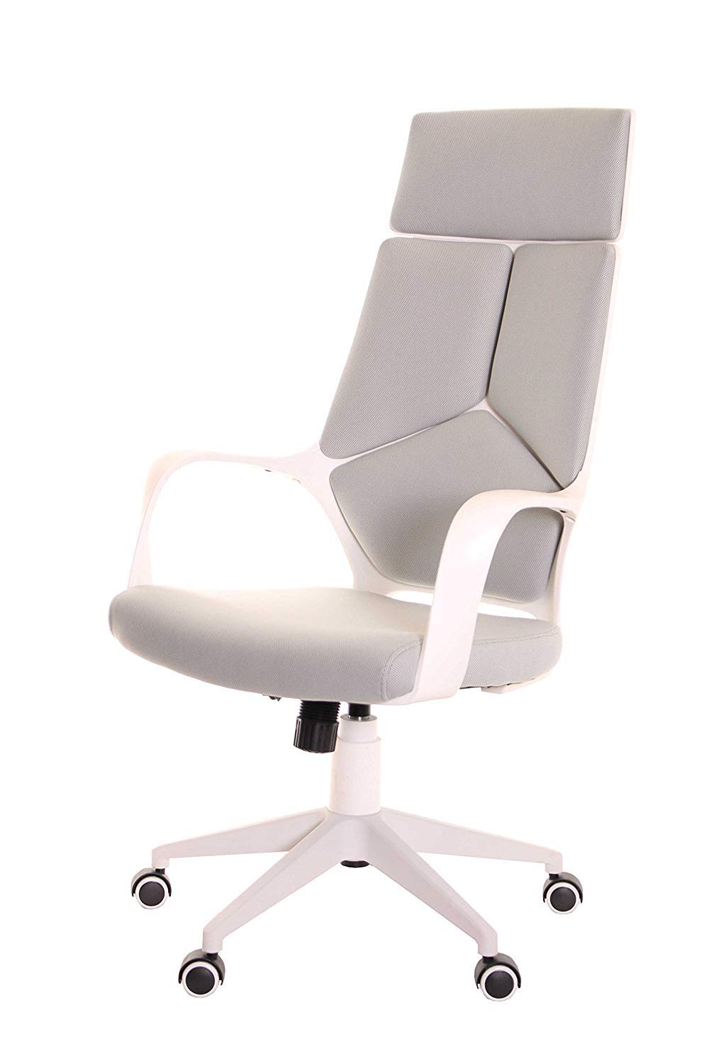 Ergonomic Office Chair with Armrest and Matt White Color Frame–Grey