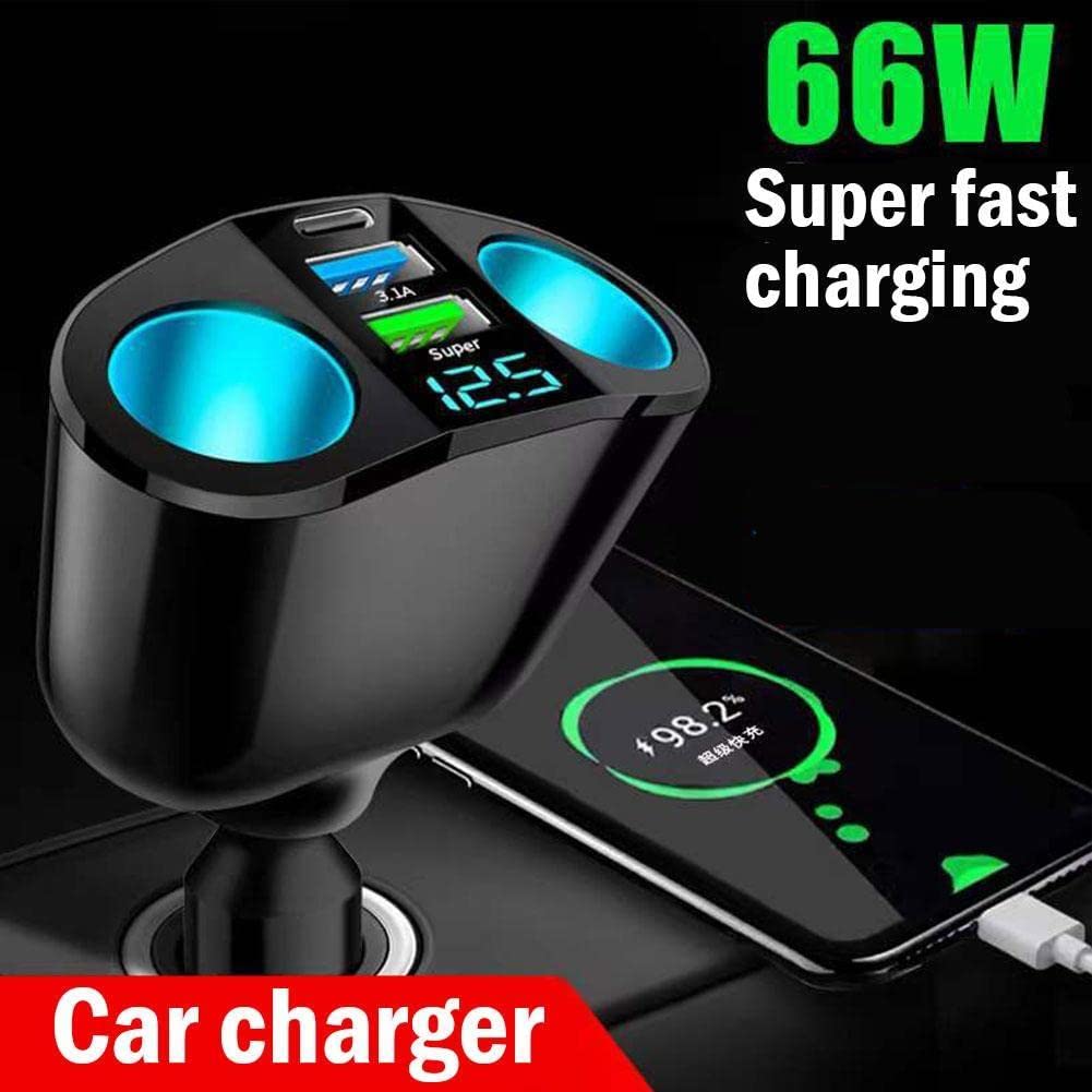 BBASILIYSD Auto Accendisigari Presa Splitter Blu Atmosfera Luce PD QC3.0 2 USB Charger DVR 5 N7C6 Porte di Ricarica Per Il Telefono Mobile