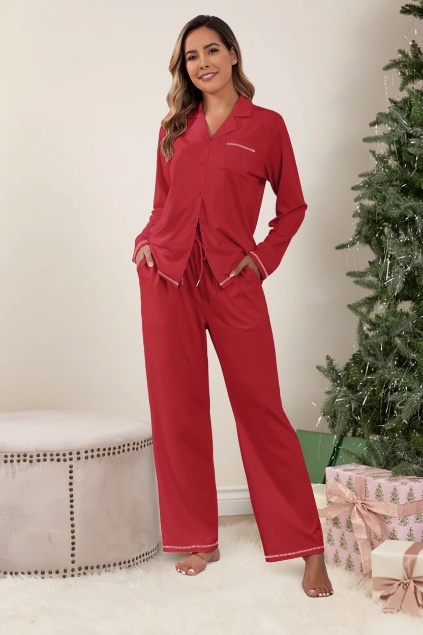 ZAFUL Womens Pajama Sets Soft Cotton Button-Down Pajamas Long Sleeve and Pant Pjs Sets 2 Piece Lounge Sets S-XXL - Image 2
