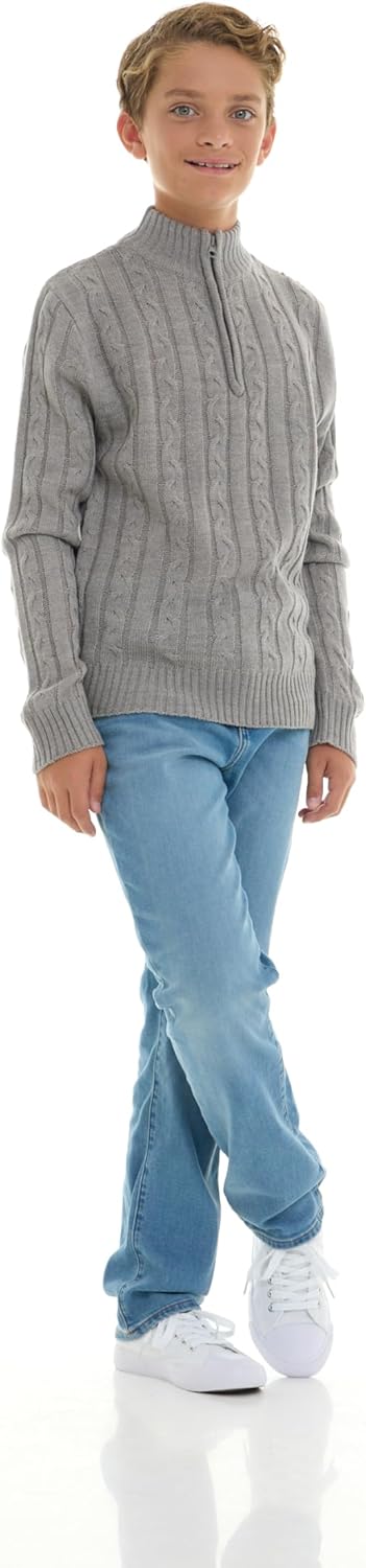Boys Quarter Zip Cable Knit Sweater – Classic Warm Pullover for Kids. Black, Navy, Red - Image 7
