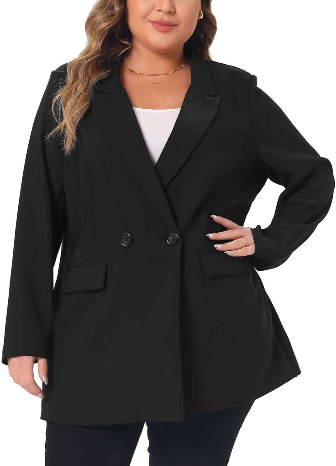 Agnes Orinda Plus Size Blazers for Women Lapel Button with Pocket Office Work Jackets Long Blazer - Image 2