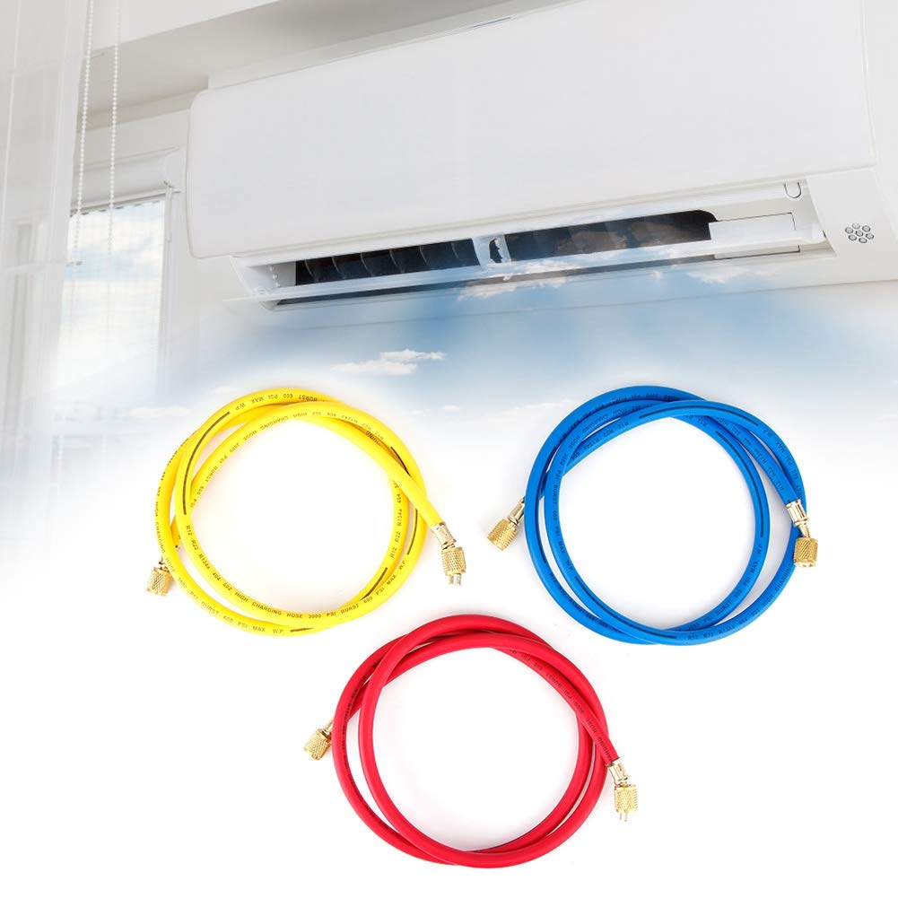Tubo flessibile di ricarica del refrigerante a 3 colori da 3 pezzi 1/4 '' SAE 600PSI per R22, R134a, R12, R50 Accessorio per l'aggiunta di refrigerante per tubo aria condizionata