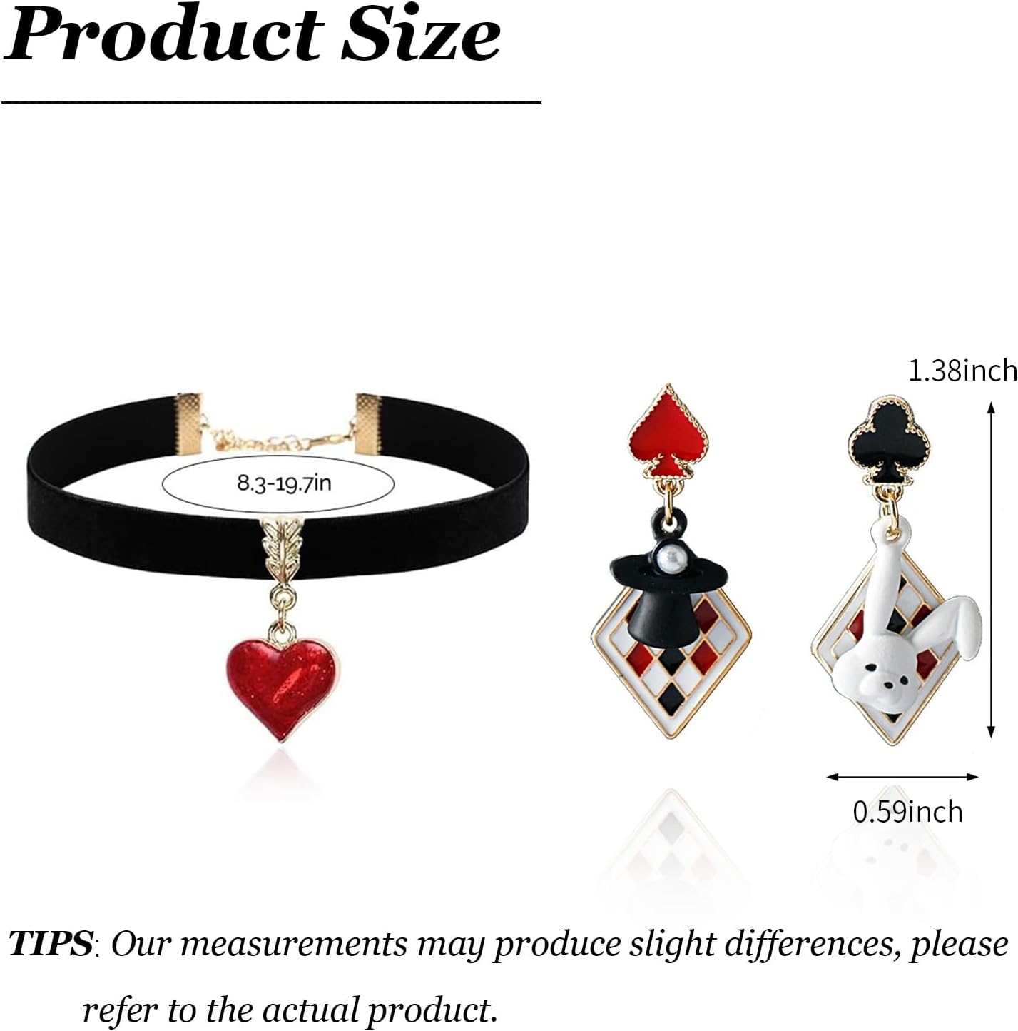 Dcfywl731 Queen of Hearts Costume Women Red Heart Necklace Earrings Set Black Choker Necklaces for Women Gothic Vampire Queen Costume Jewelry Accessories - Image 6