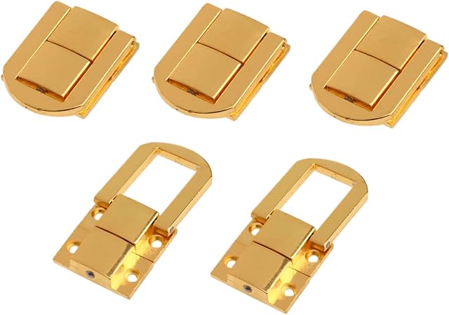 5Pcs Box Latch 1.18"x 0.94" Golden Wood Chest Lock Latch Clasp with Screws for Jewellery Box Suitcase Decoration, Golden