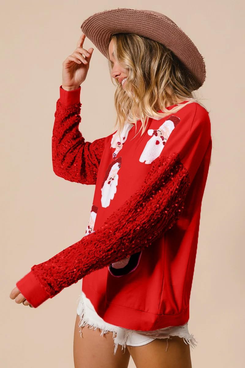 NUFIWI Women Christmas Sequin Graphic Sweatshirts Cute Xmas Santa Oversized Pullovers Funny Holiday Sparkly Tops - Image 2