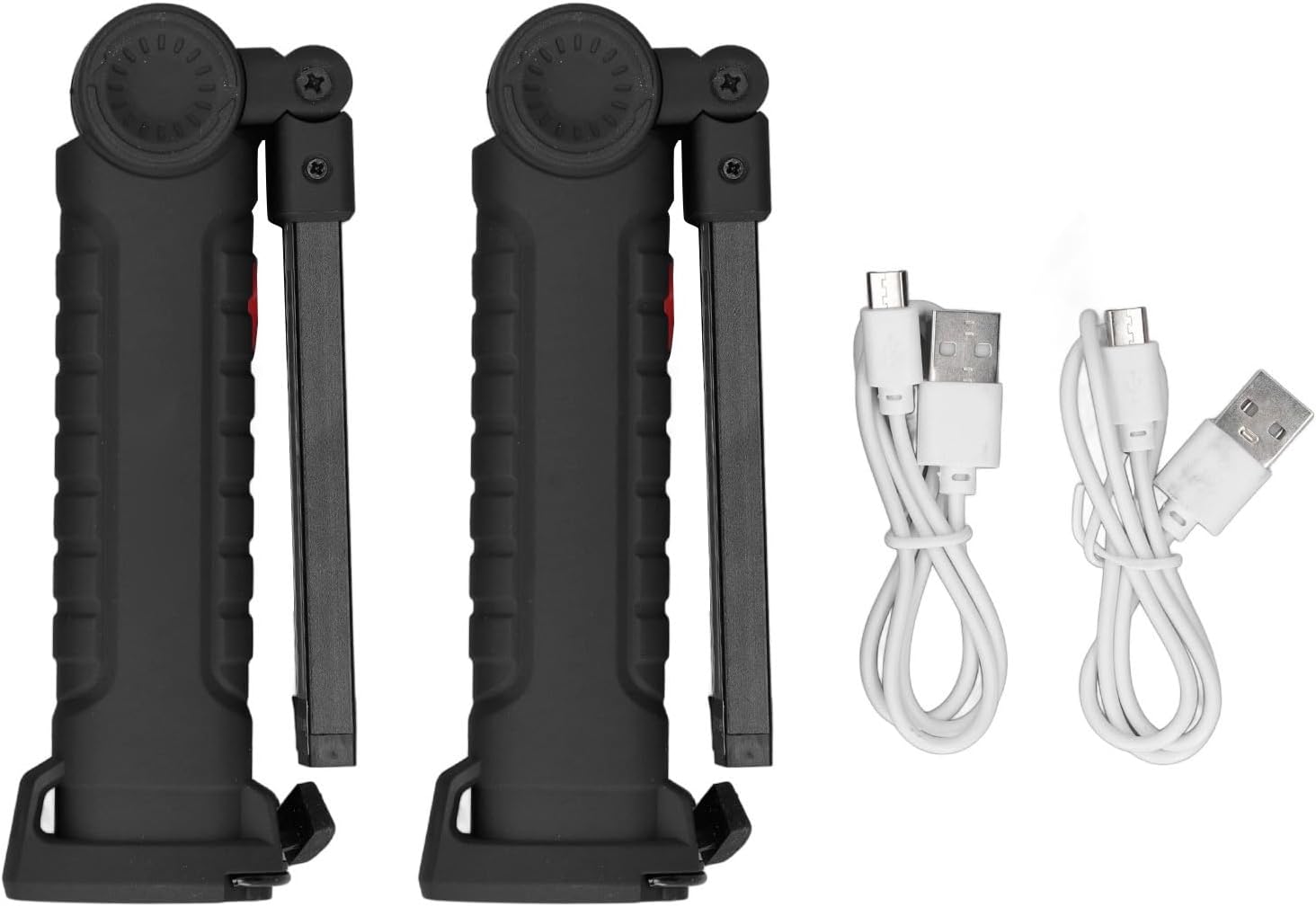 Two Eujgoov LED work lights and two charging cables