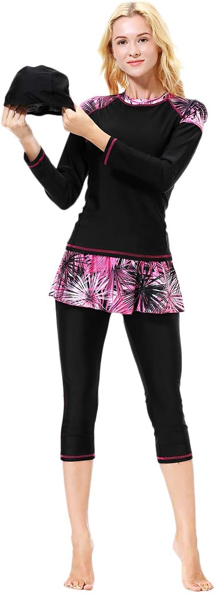 FENICAL3 Pcs Southeast Asia Women Swimsuit Traditional Swimwear Modest Swimming Beachwear Swim Cap Coat Pants Kit for Women Ladies