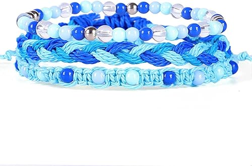 Caiyao Pulsera de cuerda trenzada con cuentas de playa bohemia, resistente al agua, con cordón trenzado, estilo bohemio, pulseras de amistad para