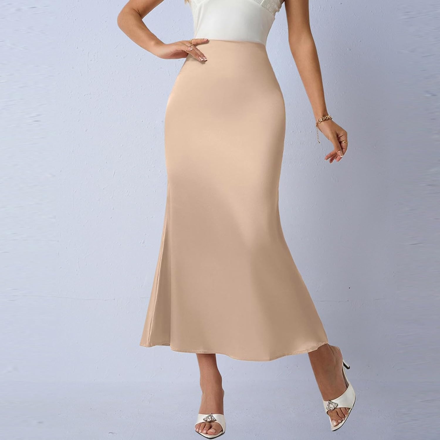 Womens Satin Maxi Skirt Silk High Waisted Elegant Long Skirts for Women Flowy Party Trendy Beach Vacation Clothes - Image 7