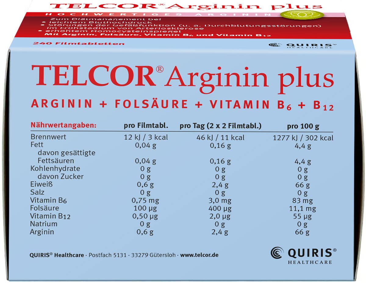 240 vegane Filmtabletten, bei leichtem Bluthochdruck und im Frühstadium von Arteriosklerose, mit Vitamin B6, B12 und Folsäure ergänzt, Qualität Made in Germany…