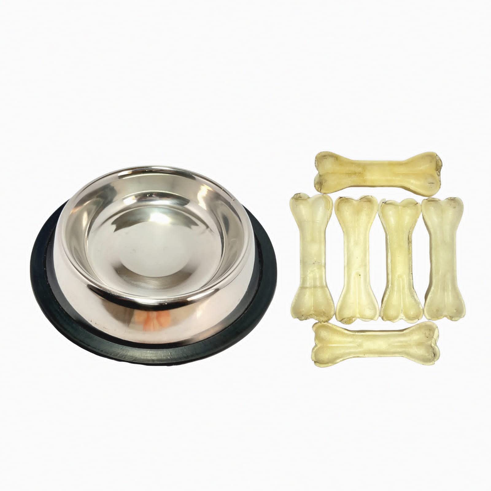 AS TOYS Combo Pack of Dog Chew Bones 4 Inches Nutri Paws Calcium Chew Bones for Dogs with Stainless Steel Feeding Bowl for Dogs, Puppies (Pack of 5pcs Bones & 400ml Bowl) (B0C49X6CQQ) Amazon Price History, Amazon Price Tracker