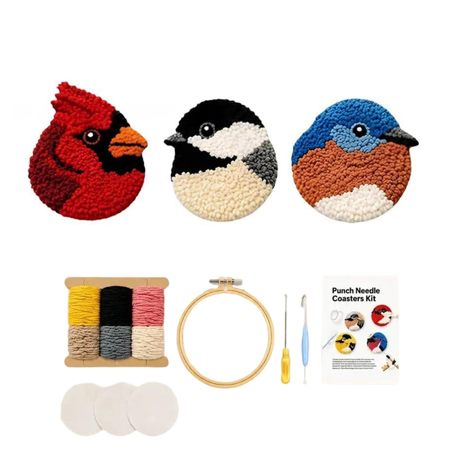 Mubsar DIY Kit, Punch Craft Set with 3 Pre-Printed Patterns Yarn Hoop Tools, Punch Embroidery Kit for Beginners Crafters Stress