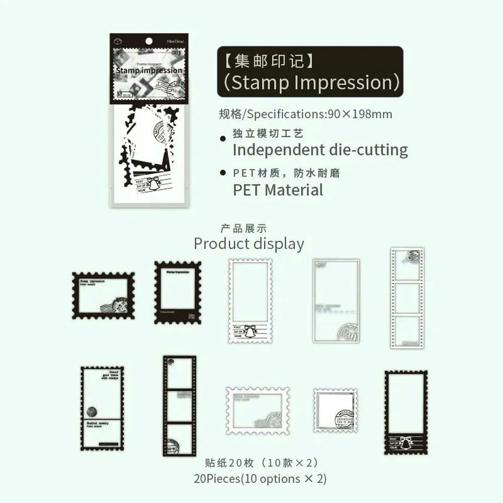 20pcs/Pack Film Frame Stickers Waterproof Collage Junk Journal DIY Scrapbooking Background Decor Stickers