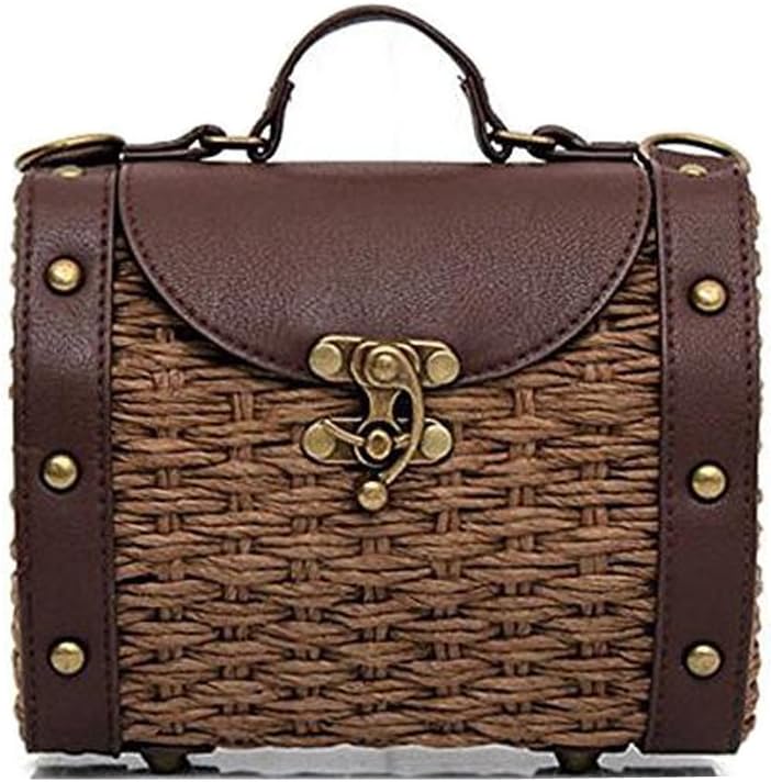 Women's Retro Weave Mini Crossbody Bags PU Leather Quilted Shoulder Bag Handmade (Brown)