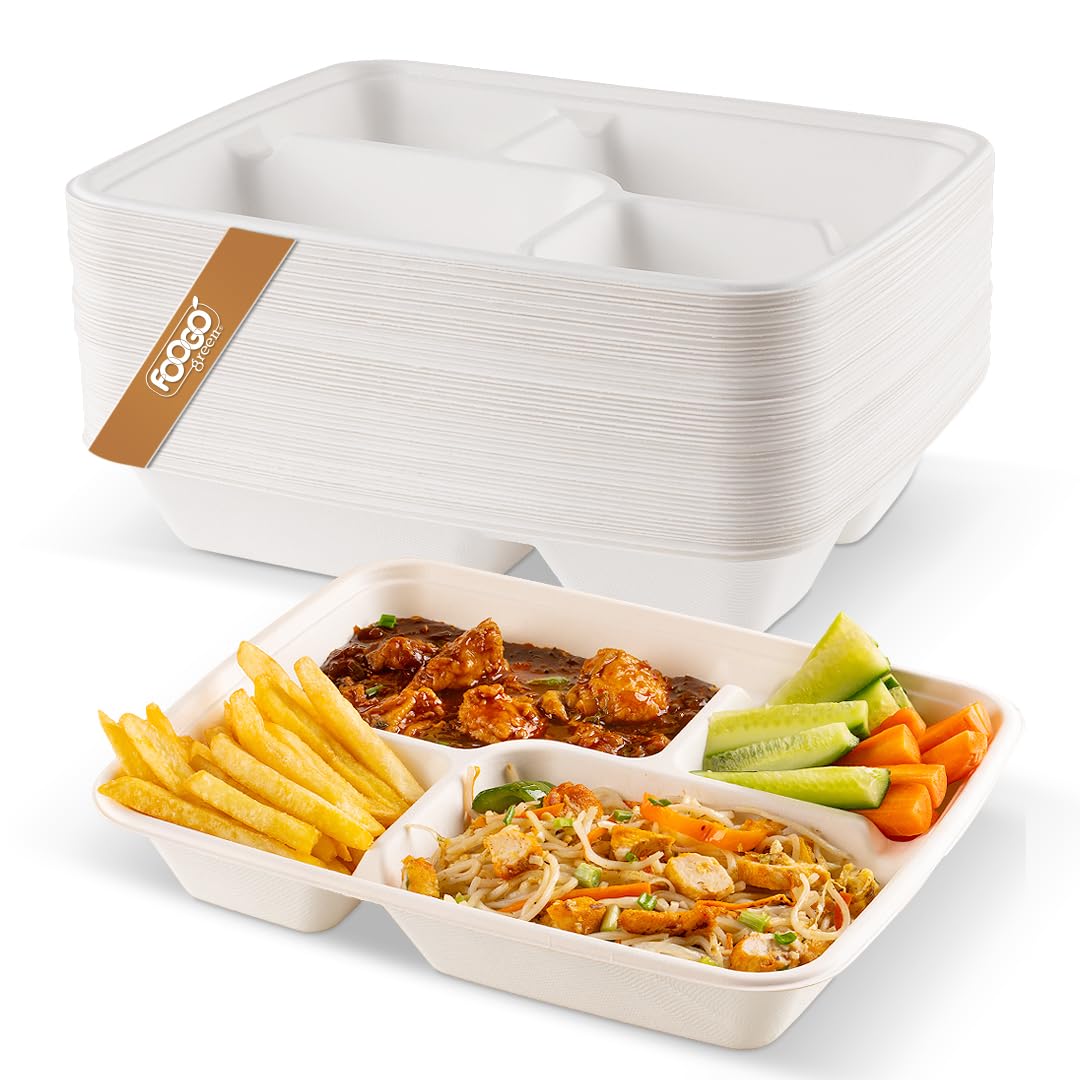 FOOGO Green 300pcs Large Disposable Plates, 28x21 cm 4 Deep Compartments