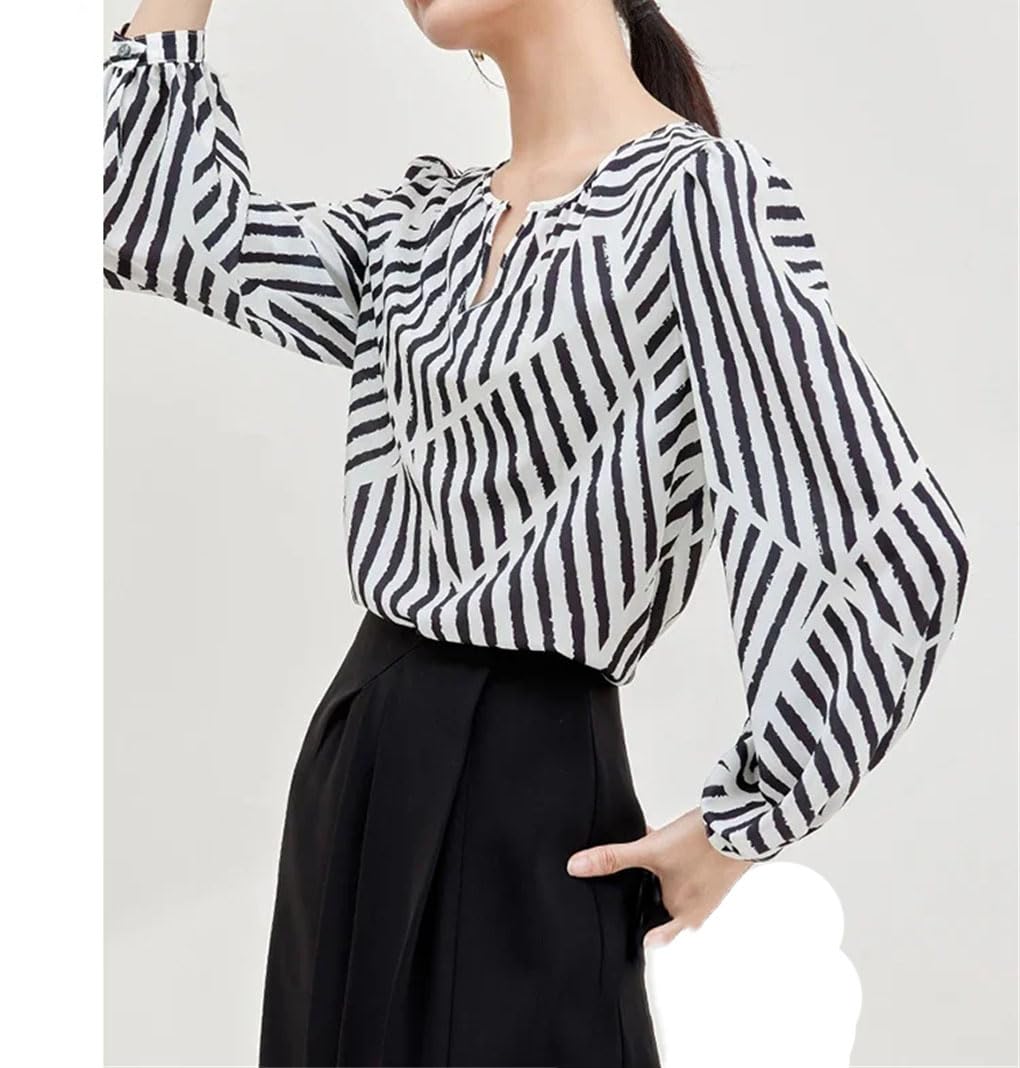 Camicette e top da donna in chiffon con stampa a contrasto a righe girocollo maniche a sbuffo camicie allentate