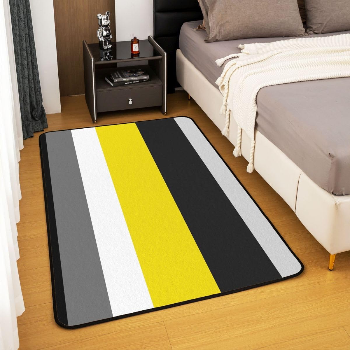 Erosebridal Yellow Black Grey Rug Geometric Striped Area Rug 5x7 Patchwork White Dark Gray Stripes Carpet for Kids Teen Adults,Modern Abstract Style Non Slip Decorative Rug for Bedside