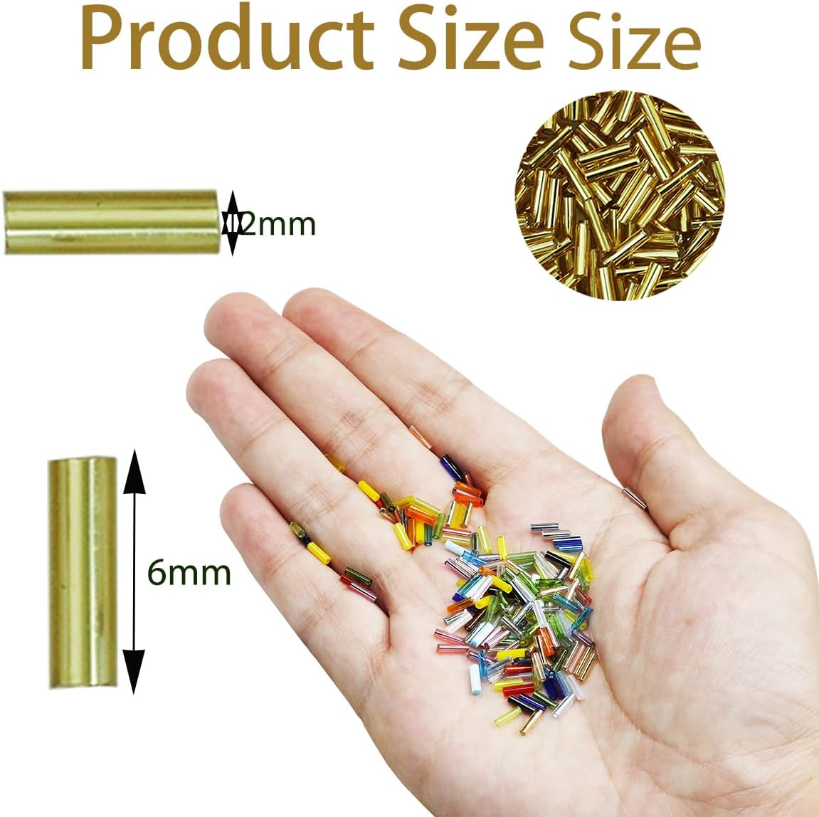 2420pcs/80g Silver in Gold Tube Beads Glass Bugle Seed Beads Length 6mm Tube Beads for Jewelry Making (Silver in Gold), GZ-1003 - Image 3