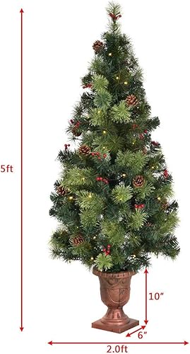 Miniatura 5 de SAFEPLUS Árbol de Navidad pequeño de 5 pies con 100 luces 12 bayas rojas y 12 conos de pino