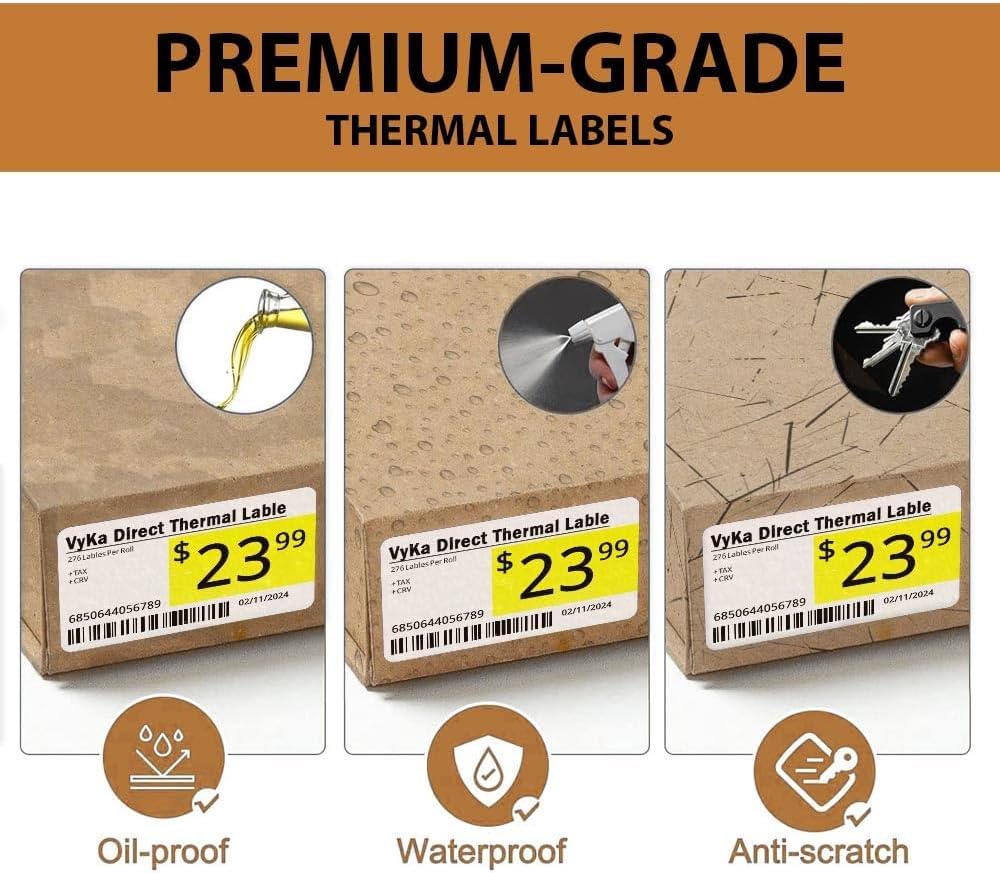 2 x 1.125 inch Direct Thermal Label Roll, Yellow Right Center, 1 inch Core, Standard Size, Oil-Proof Waterproof Anti-Scratch, for Shelf Label Price & Barcodes (Orange, 32 Rolls)