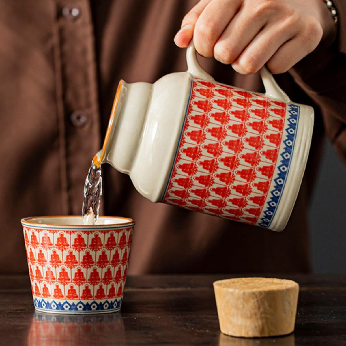 Vintage Style Ceramic Tea-for-one Set with 460ml Water Carafe and 110ml Mug, Fine Workmanship, High Durability, Suitable for Everyday Use and Kitchen, Includes Handle and Lid