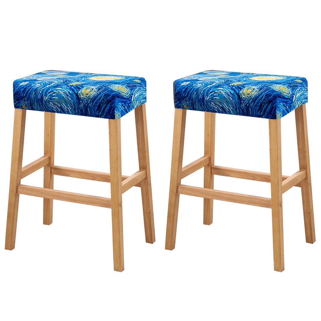 Lussenwert Stool Covers Rectangular Set of 2, Stretch Printed Vanity Stool Covers Washable Saddle Bar Stool Slipcover Bench Seat Protector with