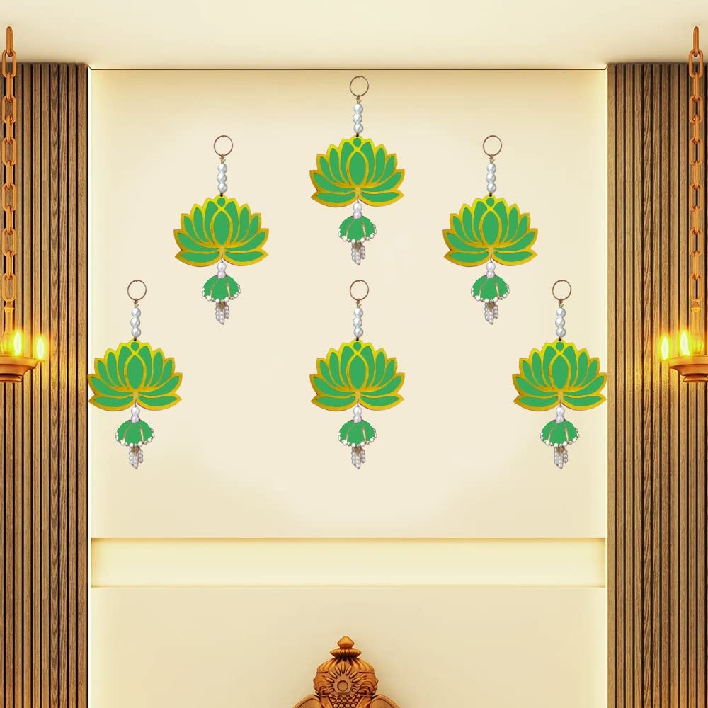 GIFT JAIPUR Lotus Green Jhumka Wall Decor Hanging Set of 6 - Diwali Showpiece Gift Home Temple Pooja Festival Wedding Marriage Stage Decoration