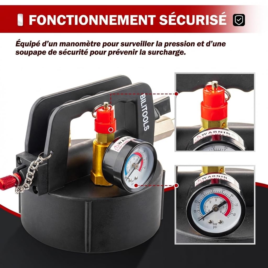 BILITOOLS Pompe Pneumatique 8L, Outil Vidange Boîte Auto | Remplissage Boîte Auto avec 15 Adaptateurs pour Vidange & Remplissage Automatique