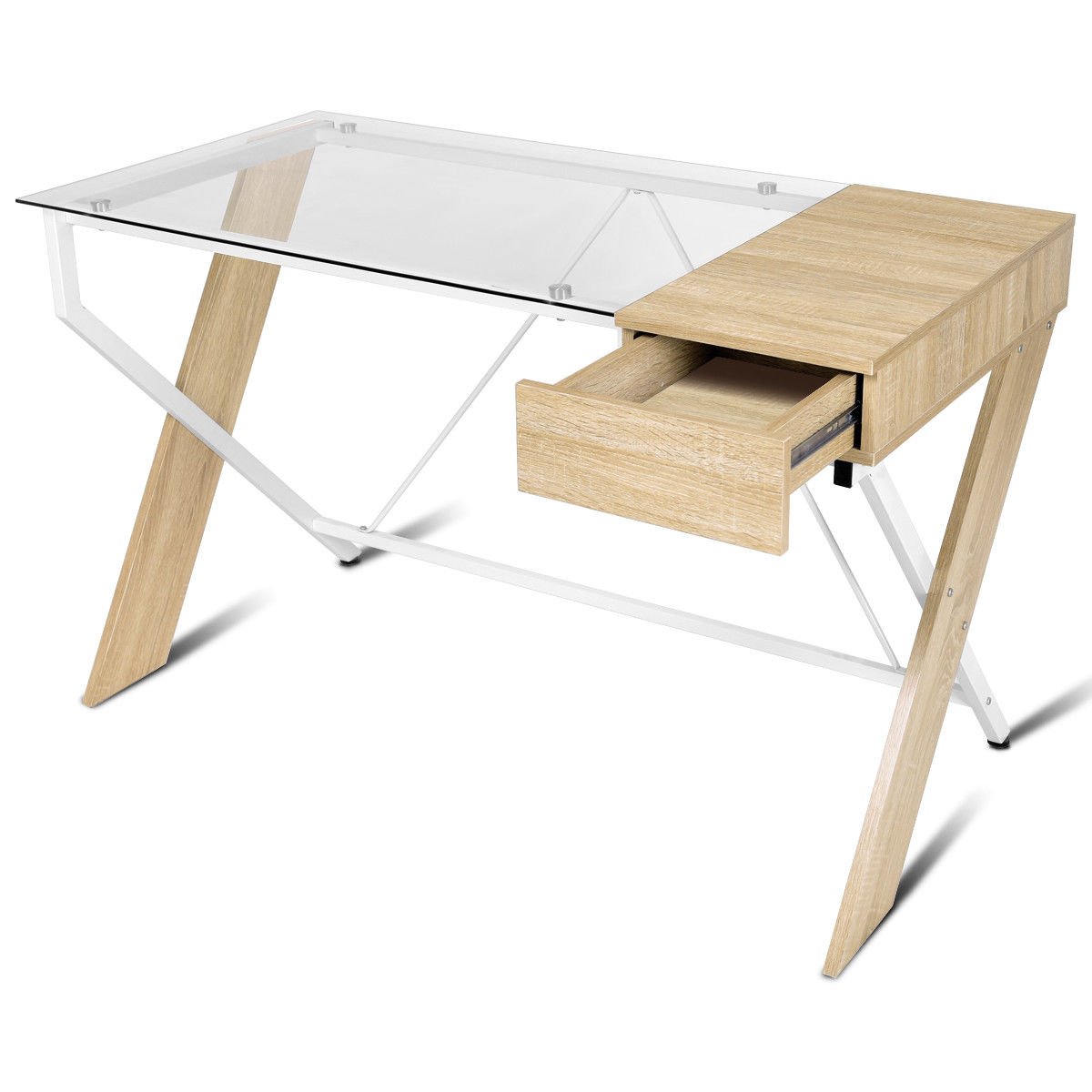 Tangkula Glass Top Computer Desk, Home Office Desk Study Writing Desk