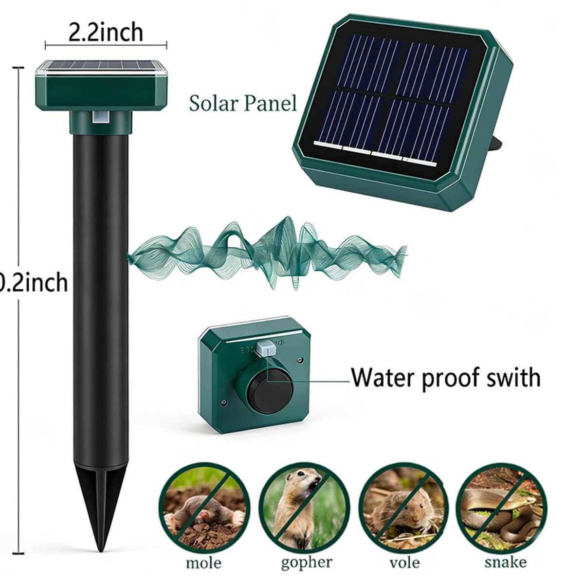 Solarbetriebener Maulwurfschreck 10 Pack Schlangenabwehr Outdoor, Gopher Abwehr für Rasen Garten Hof, Maulwurf- und Wühlmausvertreiber Wasserdicht, Effektiv Abwehr Gophers Schlange