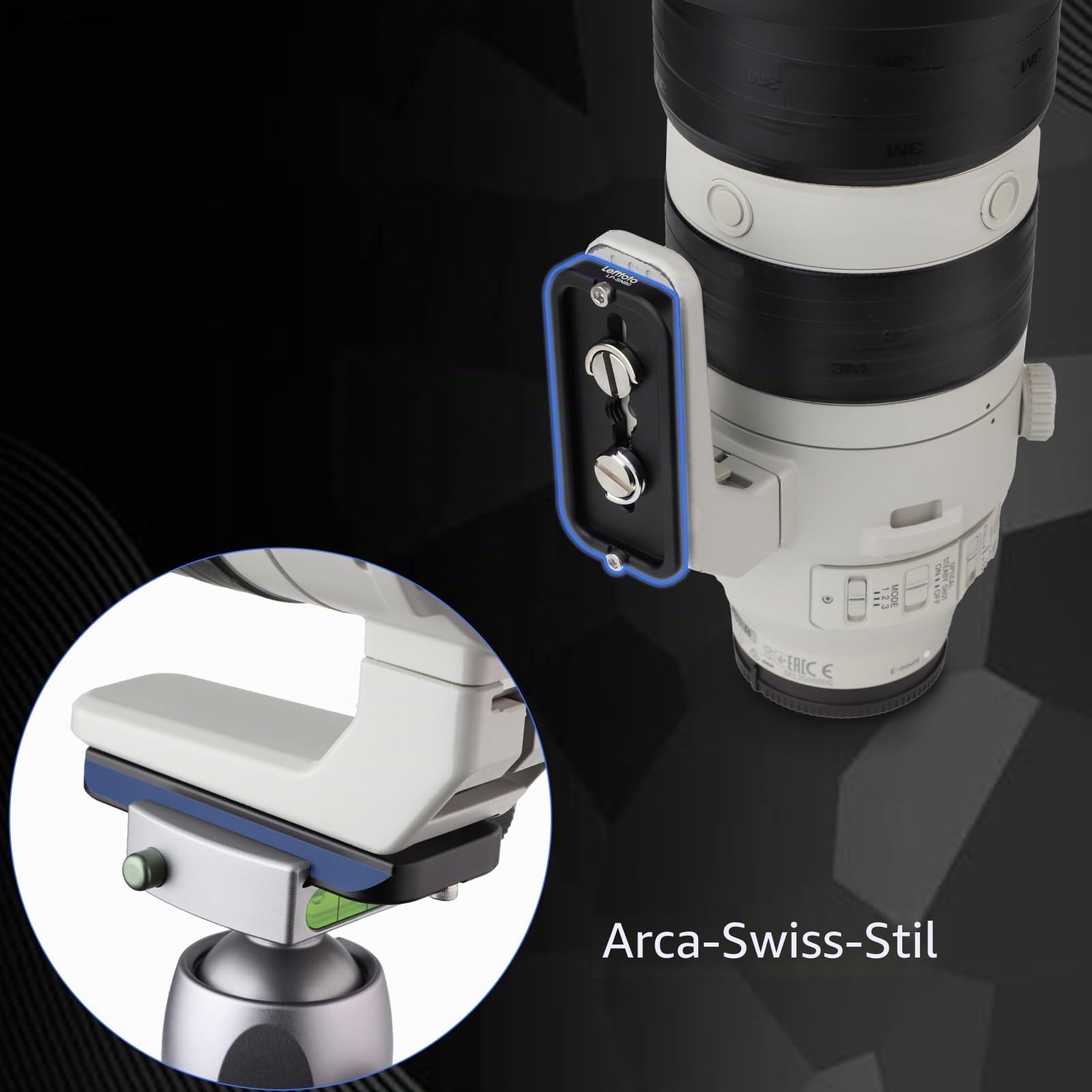 Leftfoto Objektivplatte für Sony FE 200-600mm f/5.6-6.3 G OSS (SEL200600G) Objektiv, Ersatzfußhalterung im Arca-Swiss-Stil.