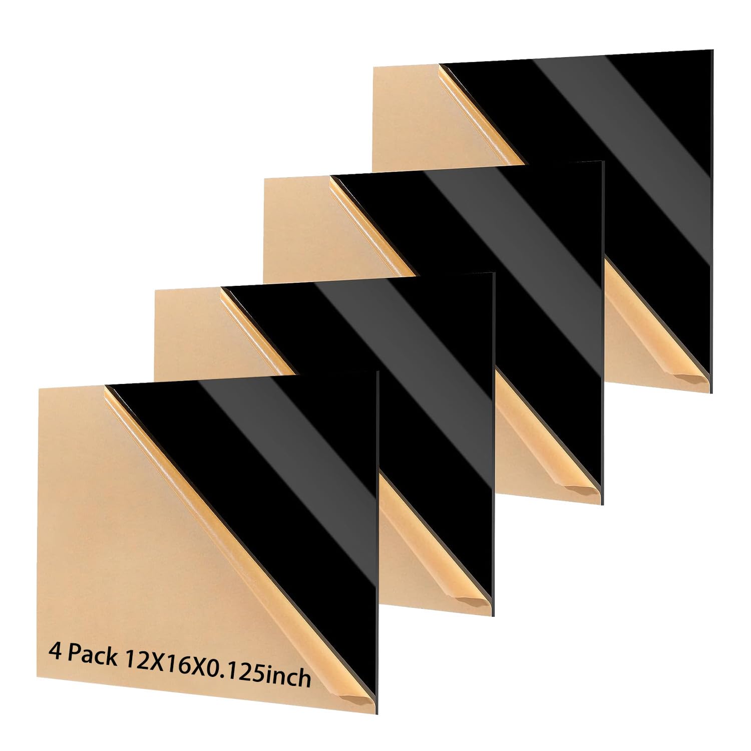 Black Acrylic Sheet, 4 Pack 12 x 16 Inch Cast Plexiglass Sheet, 1/8” Thick (3mm) Black Acrylic Board with Protective Paper for Laser Engraving &