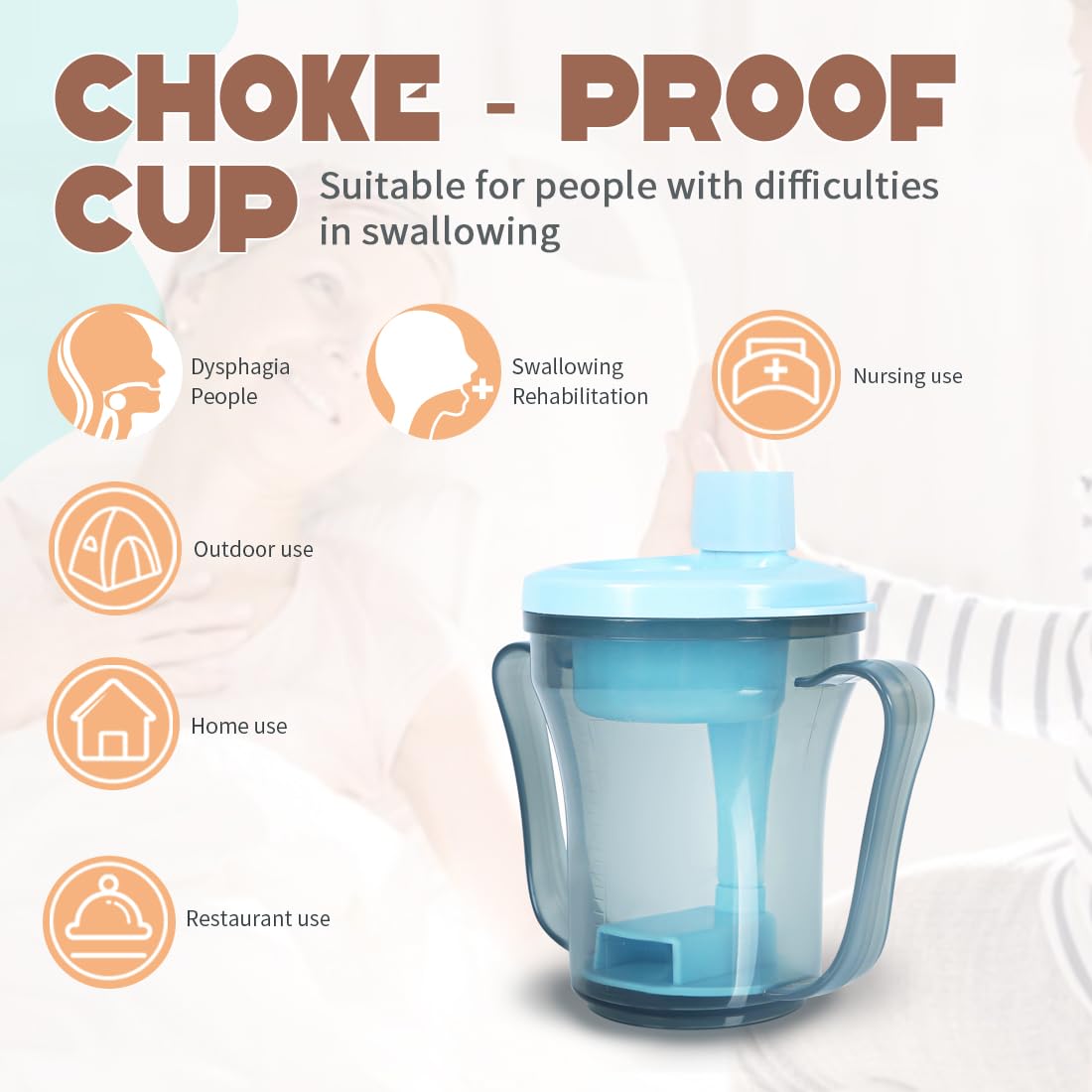 Taza reguladora de disfagia para tragar y trastornos de personas, dispensa 5 cc o 10 cc de líquido cada vez, no se utiliza espesante. Ayuda a prevenir la asfixia