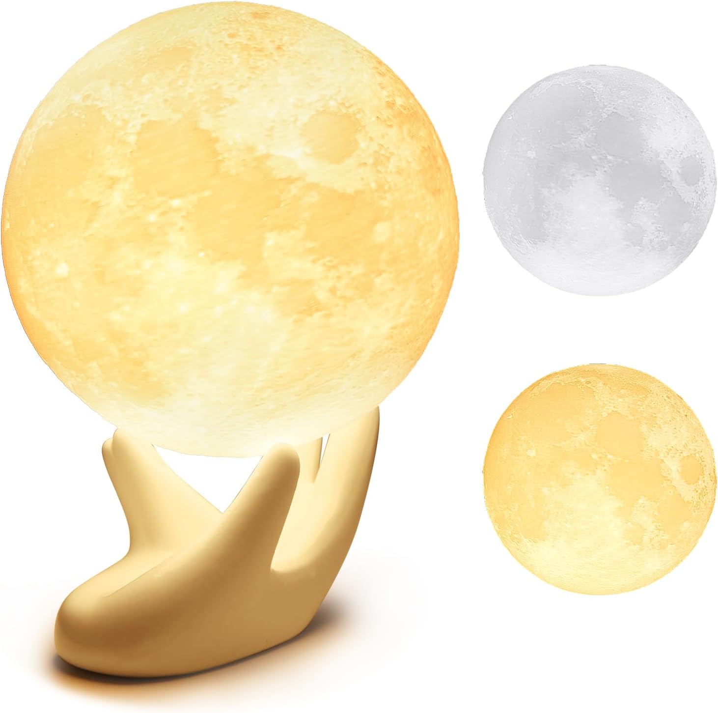 Mydethun 3.5 Inch 3D Moon Lamp – Birthday Gifts for Women, Mood Lighting w/Ceramic Base, White Elephant Gifts for Teenage Girls, White/Yellow Touch-Dimmable LED Night Light for Kids Room