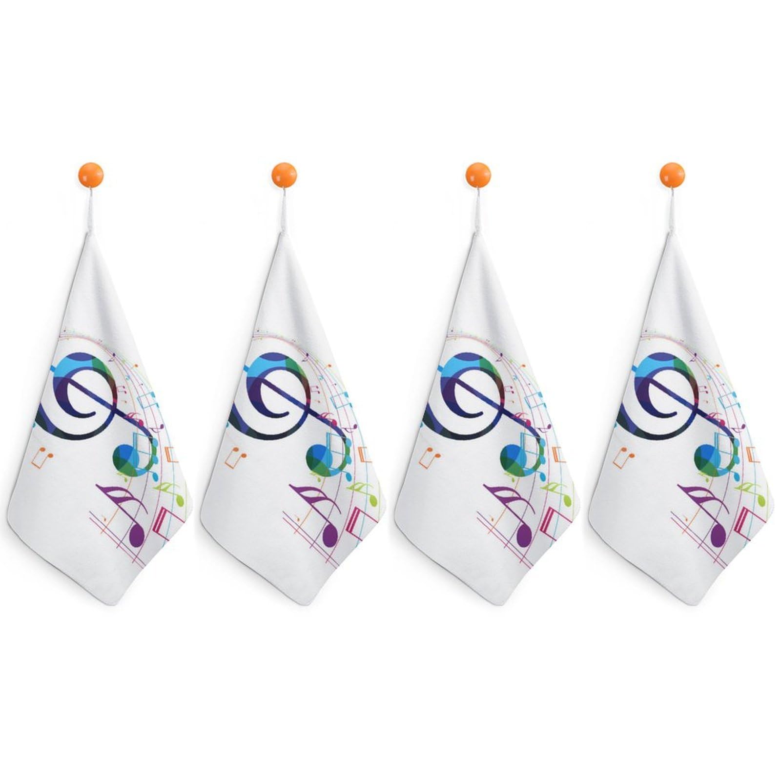 LEDFCVSU 4 Piece Hanging Hand Towels, Colorful Music Notes Small Dry Hand Towel for Kitchen Bathroom